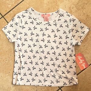 Girl’s White Short Sleeve Bow-Print Tee